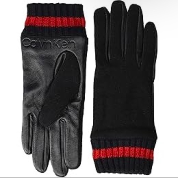 Women’s Calvin Klein Leather & Wool Blend Gloves Small - Picture 1 of 1